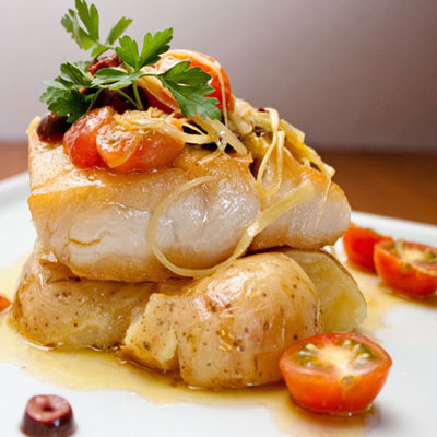 close-up of sliced rustic fish